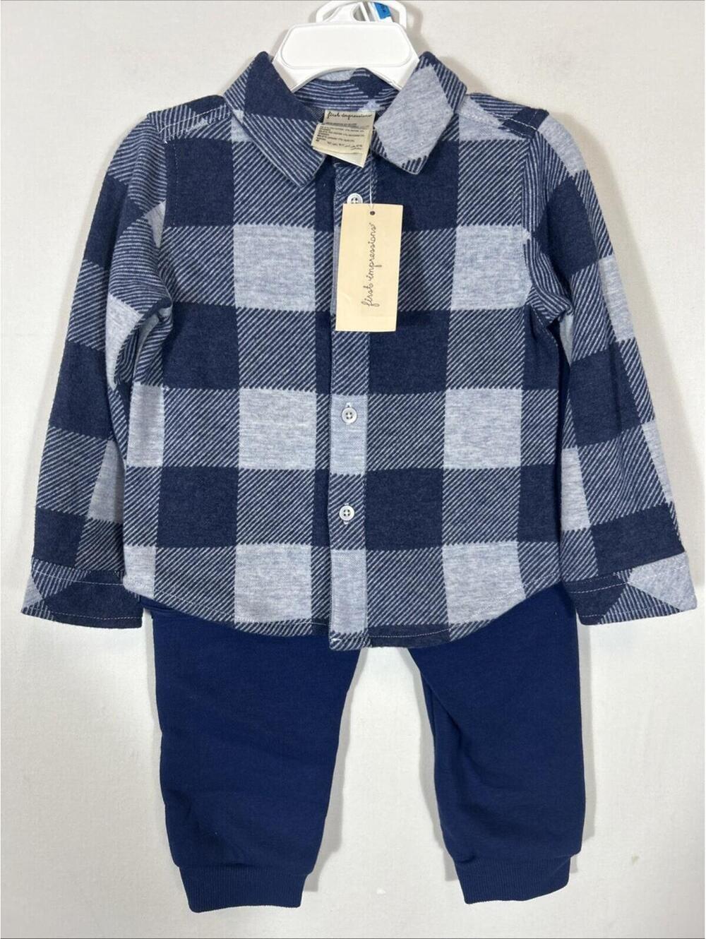 $42 First Impressions Baby Boy Plaid Shirt and Pants Set 24 M